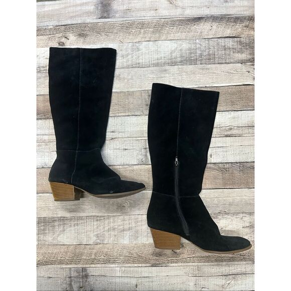 Style & Co Izalea Black Suede Leather Block Heel Wide Calf Tall Boots Size 9.5 - Picture 2 of 7